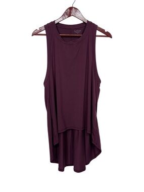 Athleta Solid Dark Purple High Low Hem Crewneck Muscle Tank Athletic Tank Top